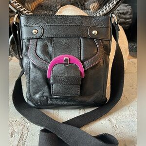 Kate Landry Black Purple Leather Crossbody Bag with Adjustable Strap 🌼